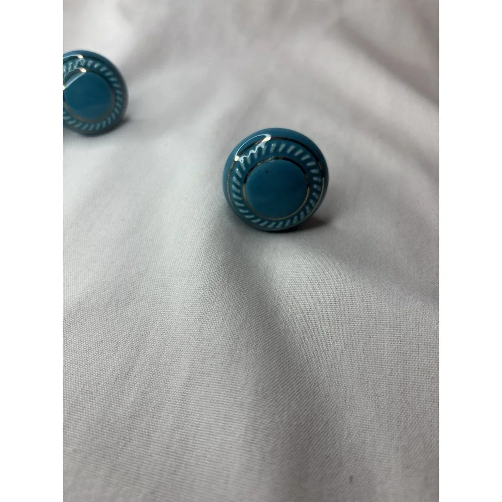 Set of 15 Blue & Gold Cabinet Knobs with Metal Hardware, approx 1.5 in Round